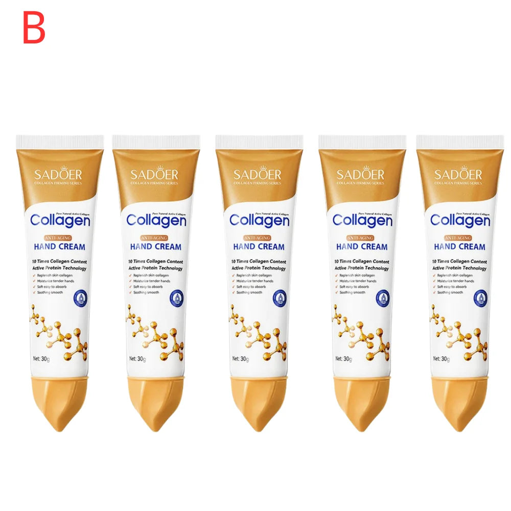 5pcs Sakura/Collagen Hand Cream Hydrating Moisturizing Cherry Blossom Essential Oil Deep Repairing Smoothing Hand Care Cream Peaceful Pleasures Health and Wellness B