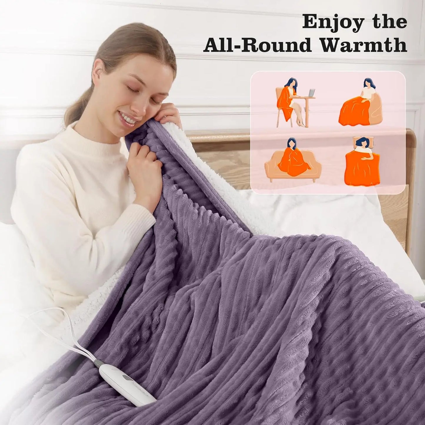 Twin Electric Blanket – Flannel & Sherpa Fleece, 5 Levels, Fast Heat, Purple Peaceful Pleasures Health and Wellness