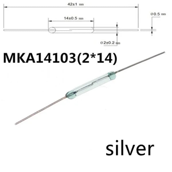10PCS Reed switch MKA14103 Normally Open 2*14MM Gold / Silver Mka-14103 Magnetic Induction Switchs Peaceful Pleasures Health and Wellness Silver