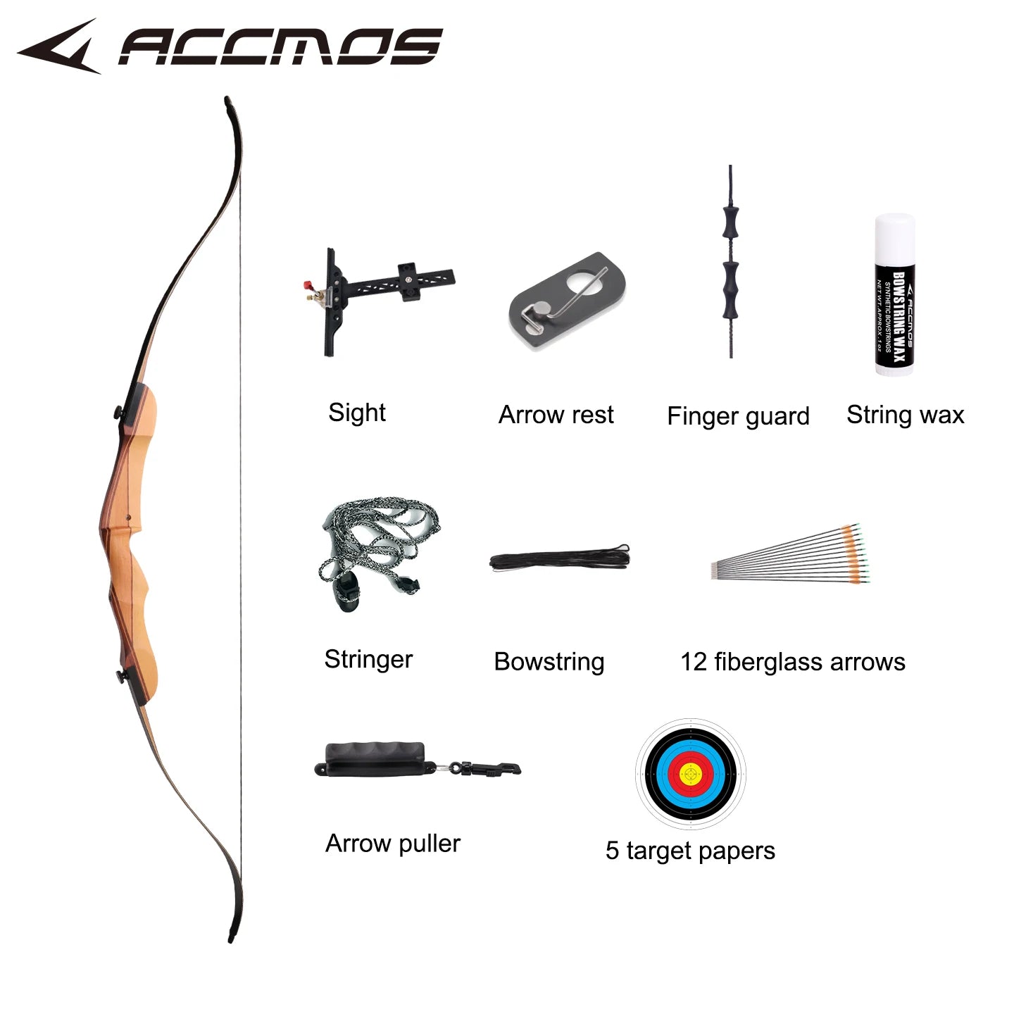 18-40 Ibs Recurve Bow Accmos Right Hand Wood Riser Hungting Archery