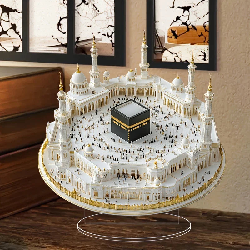 1pc Desktop Decoration White Mosque Print Centerpiece Acrylic Flat Ornament for Home & Eid Decor Peaceful Pleasures Health and Wellness