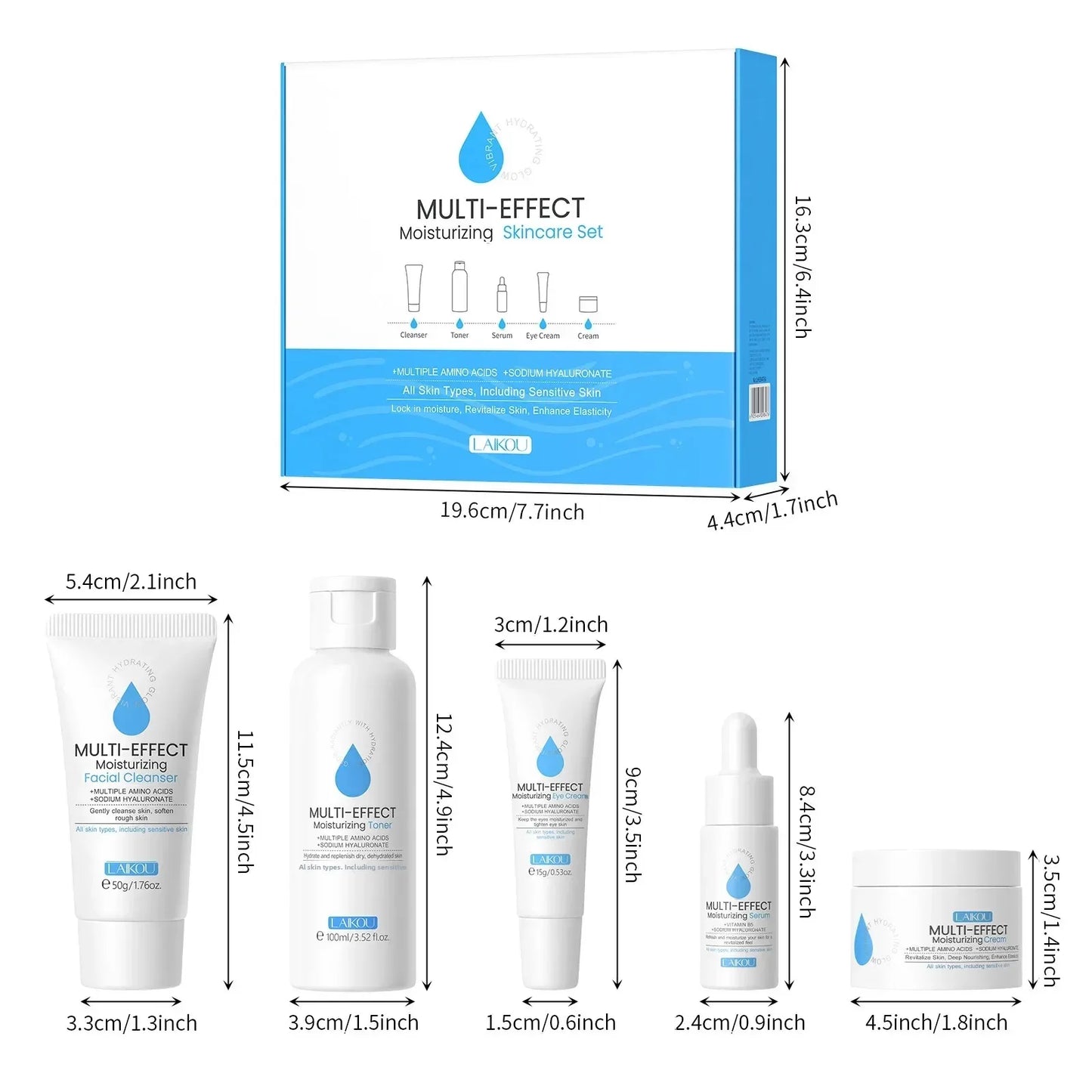 LAIKOU 5-Piece Deep Hydration Skincare Set for Dry Skin