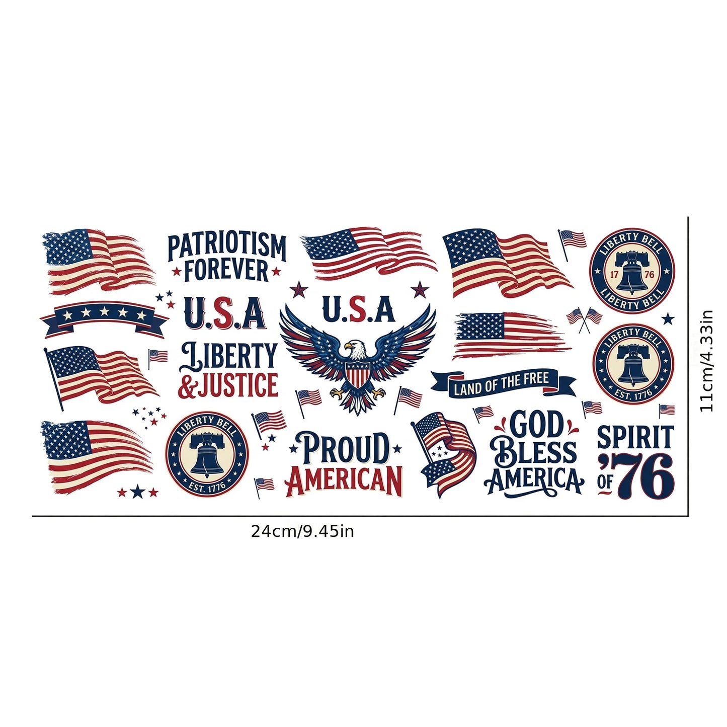 July 4th Patriotic UV Transfer Stickers | USA Flag Eagle Decals