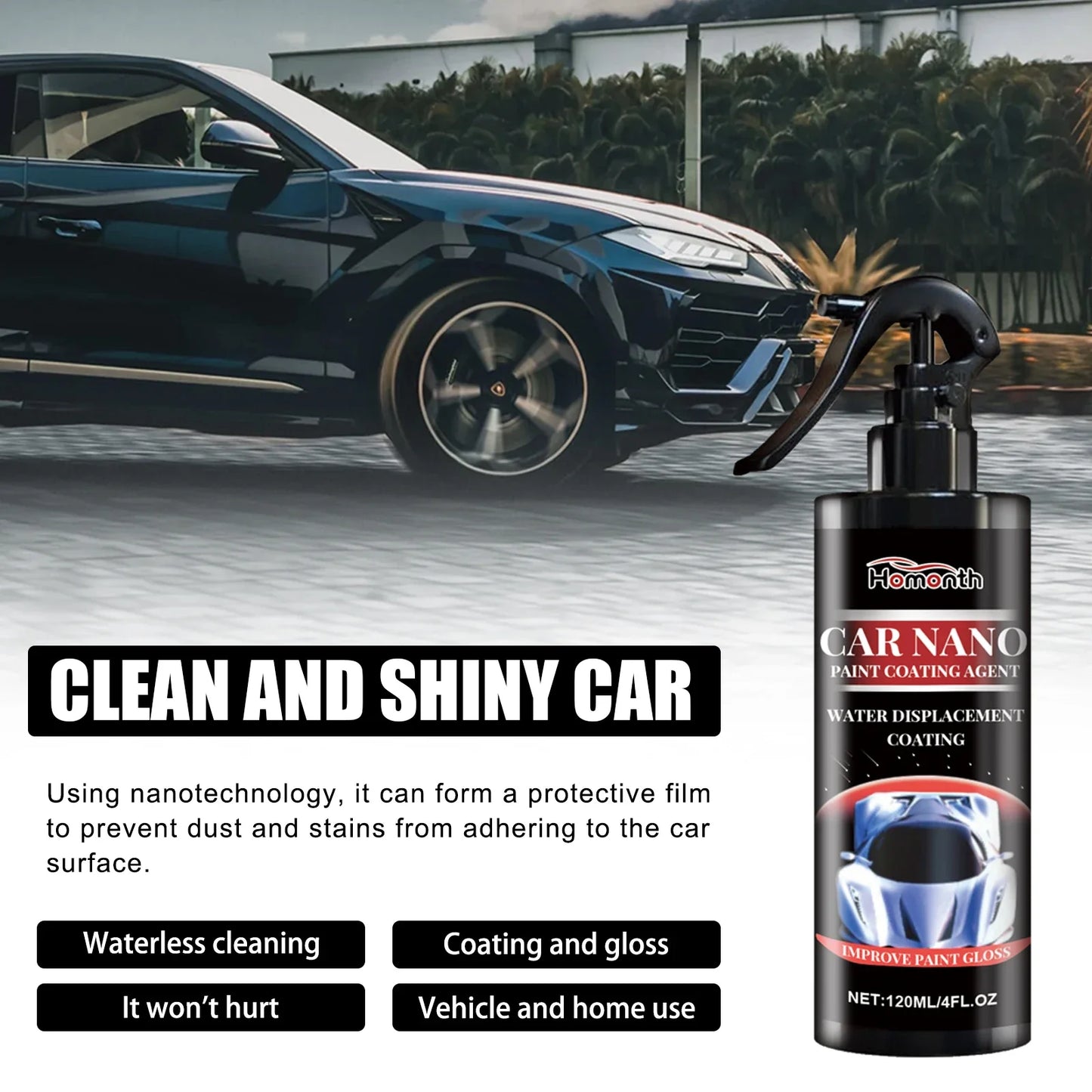 Homonth Nano Car Coating Spray – Gloss, Scratch & Water Repellent