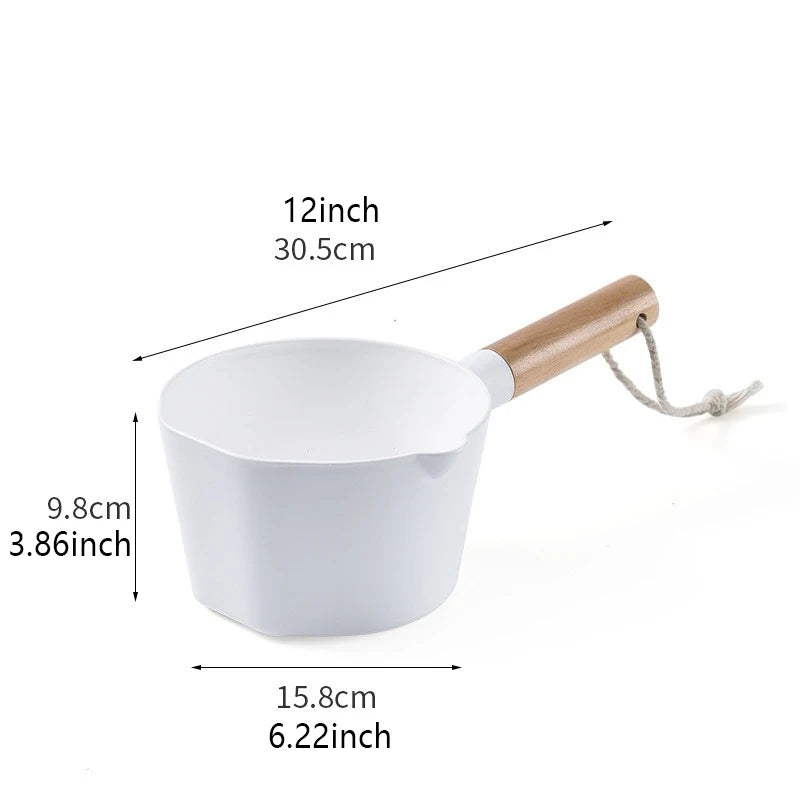 Large Plastic Water Ladle Scoop with Wooden Handle – 15.8cm Bowl, Kitchen & Bathroom Use
