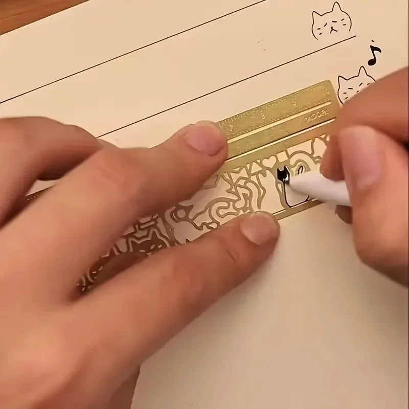 Cat-Shaped Metal Ruler & Bookmark | Cute Planner Stationery