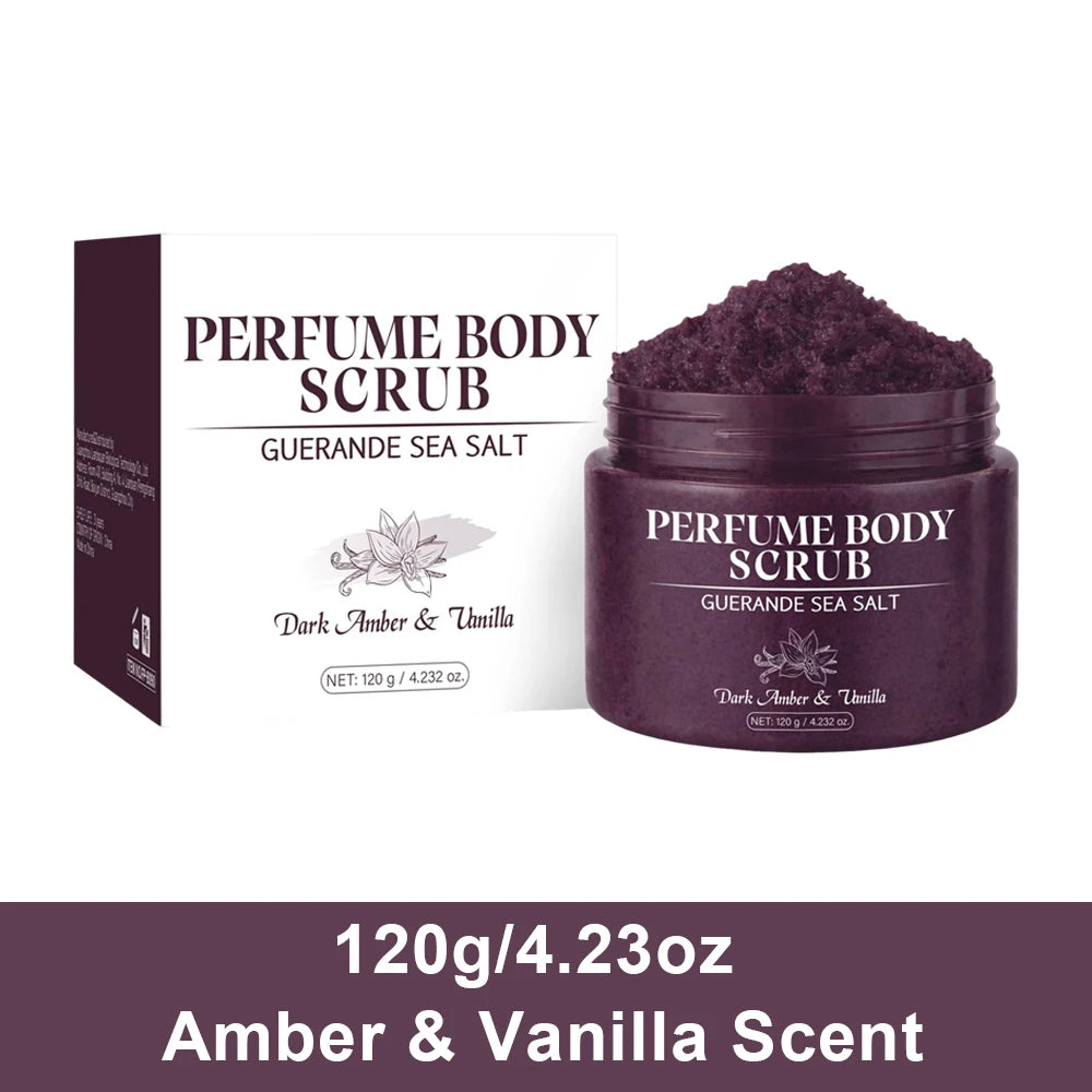 120g Sea Salt Perfume Exfoliating Body Scrub for Smooth Skin Body, Brighten Skin Tone,Amber & Vanilla Scent, Coral Rose Scent Peaceful Pleasures Health and Wellness PURPLE 120g
