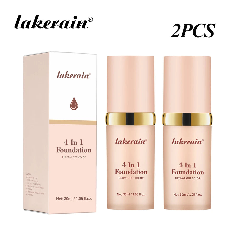 4in1 Foundation Liquid Hydrating Full Coverage Concealer SPF30 Long-wearing Waterproof Even Skin Tone Foundation Face Cosmetics Peaceful Pleasures Health and Wellness 2PCS