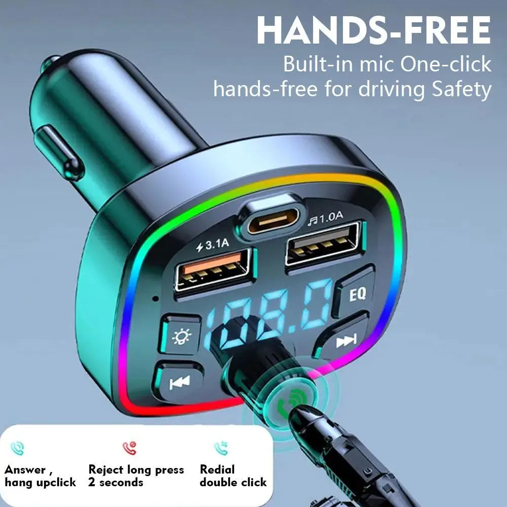 7 in 1 Fast Car FM Transmitters Charging Bluetooth Receiver PD 20W QC 3.0 MP3 Player USB Flash Drive Memory Cards 128G RGB Light Peaceful Pleasures Health and Wellness