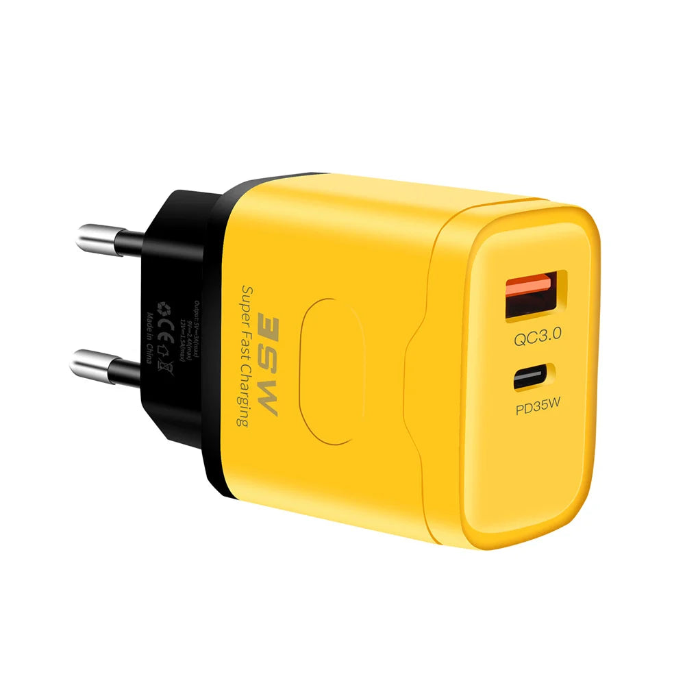 35W Dual Port PD+QC3.0 Fast Charger USB-C Wall Adapter