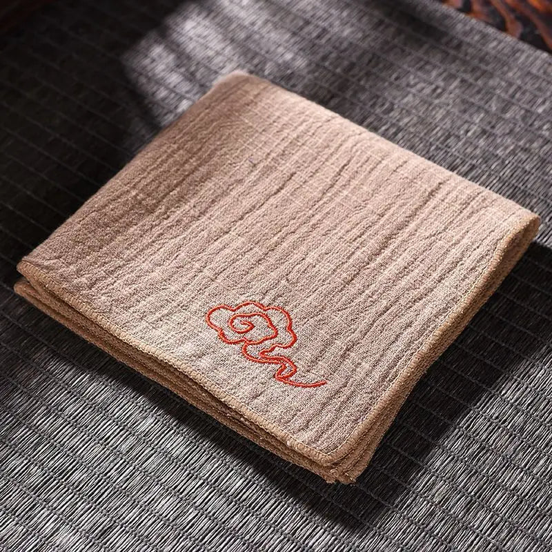 Cotton and linen absorbent tea towel high-end chinoiserie tea table rag thickened tea towel cloth tea set accessories Peaceful Pleasures Health and Wellness Light brown 26x26cm