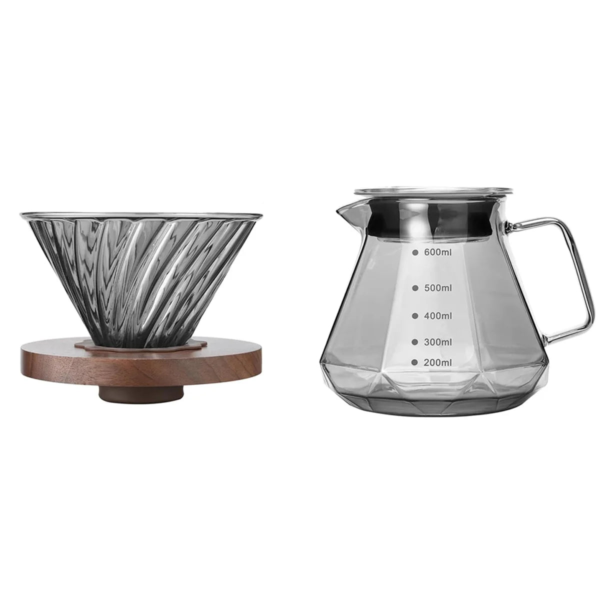 Leeseph Pour Over Coffee Maker with Walnut Handle & Glass Lid, 13.5/20 OZ Glass Coffee Pot for Home Café Restaurant Camping Peaceful Pleasures Health and Wellness 600ml
