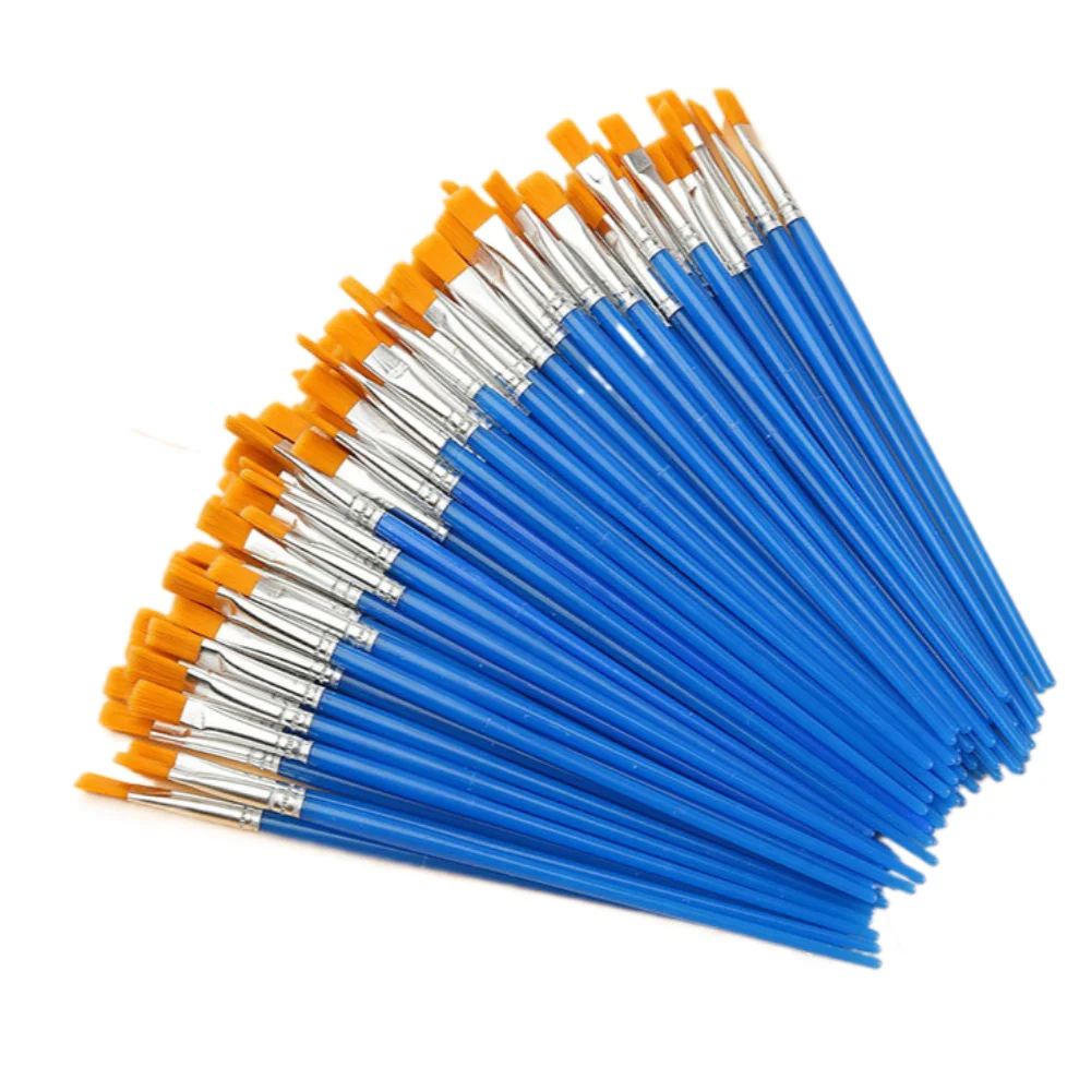 100 Pcs Tool Nylon Hair Paint Brushes Set Pointed Art Oil Painting Brushes Flat Ceramic Painting Supplies Watercolor Peaceful Pleasures Health and Wellness Flat