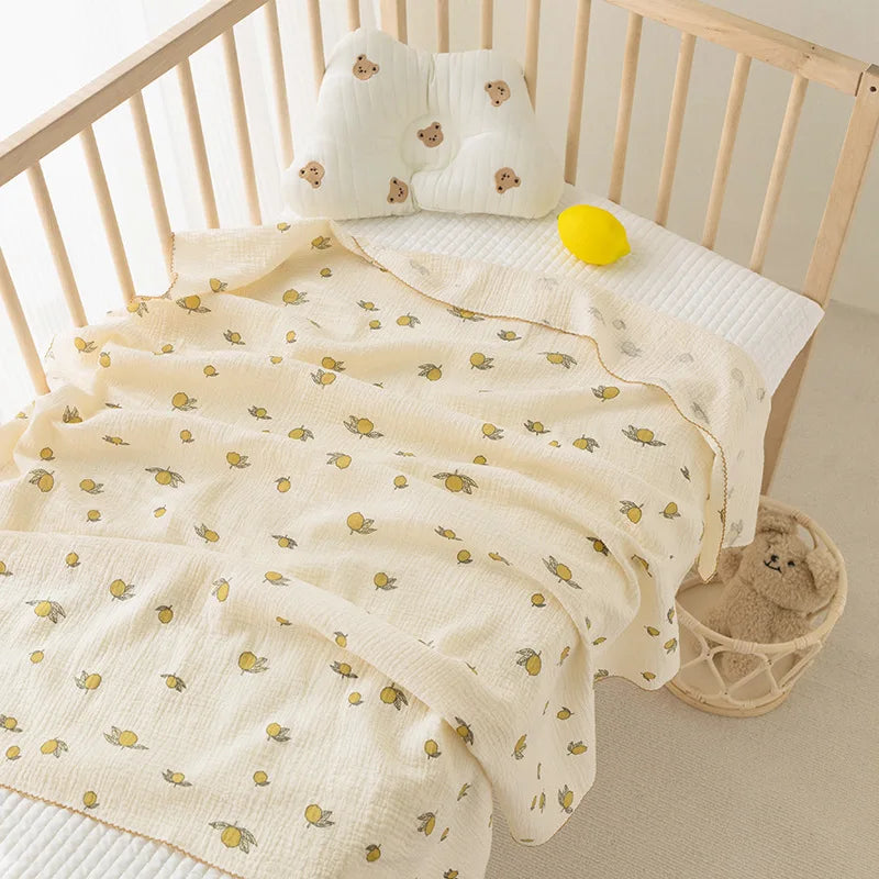 Battilo 100% Cotton Baby Blanket Soft Breathable Muslin Swaddle Blanket for Newborn Infant Plaid Receiving Blankets Toddler Gift Peaceful Pleasures Health and Wellness Fruit 110x100cm( 2Layers)