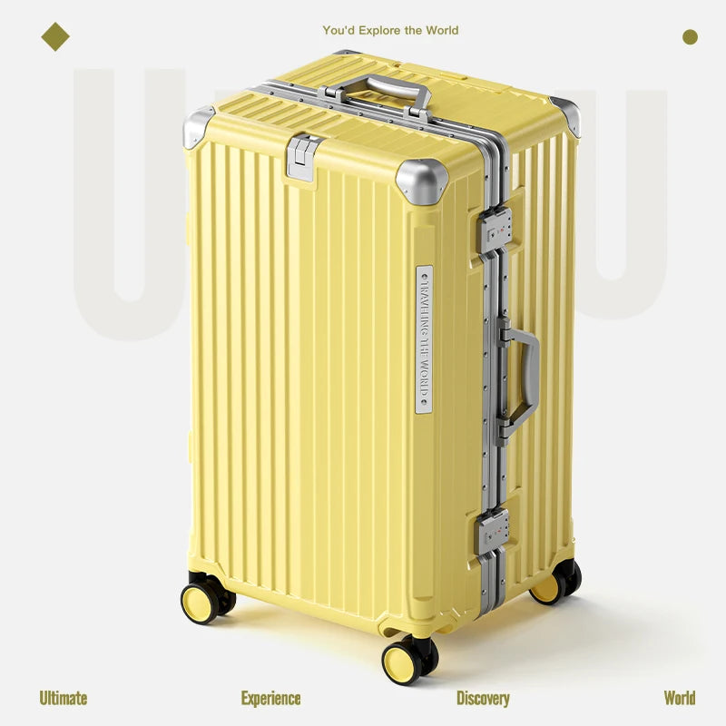 Hard Shell Carry-On Suitcase Rolling Travel Luggage with Spinner Wheels 20 24 26 28 30 Inch Large Capacity Durable Luggage Peaceful Pleasures Health and Wellness Yellow Aluminum Edge 24 inch