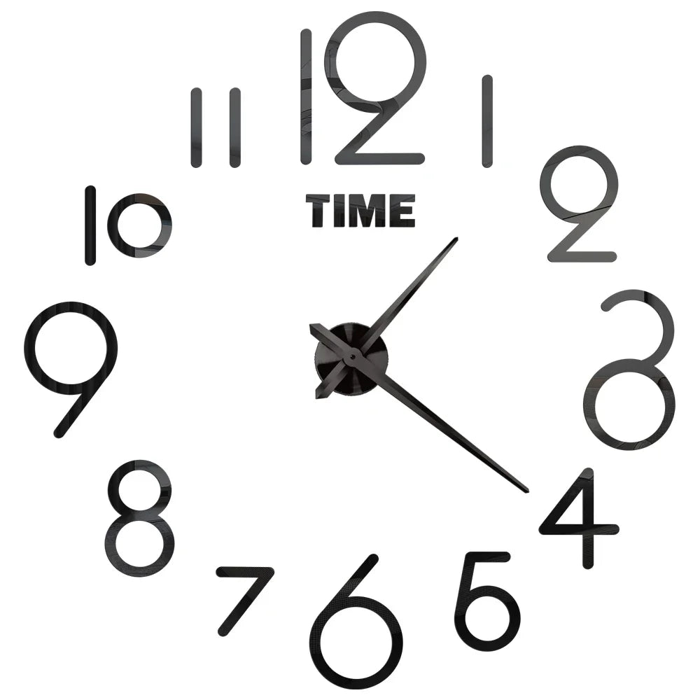 Modern 3D DIY Acrylic Mirror Wall Clock – Large Quartz Frameless Design