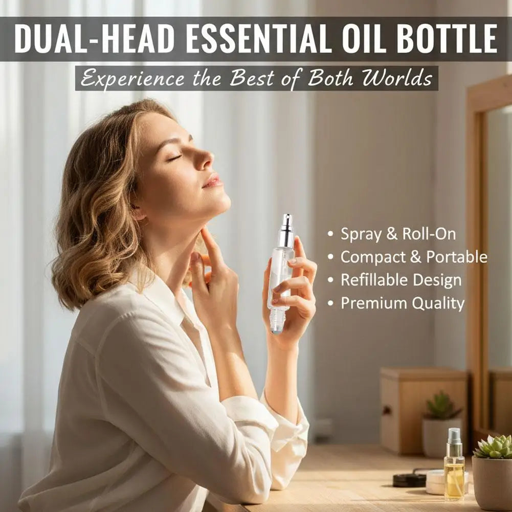 Dual-End 10ml Refillable Glass Bottle – Sprayer & Roller Top