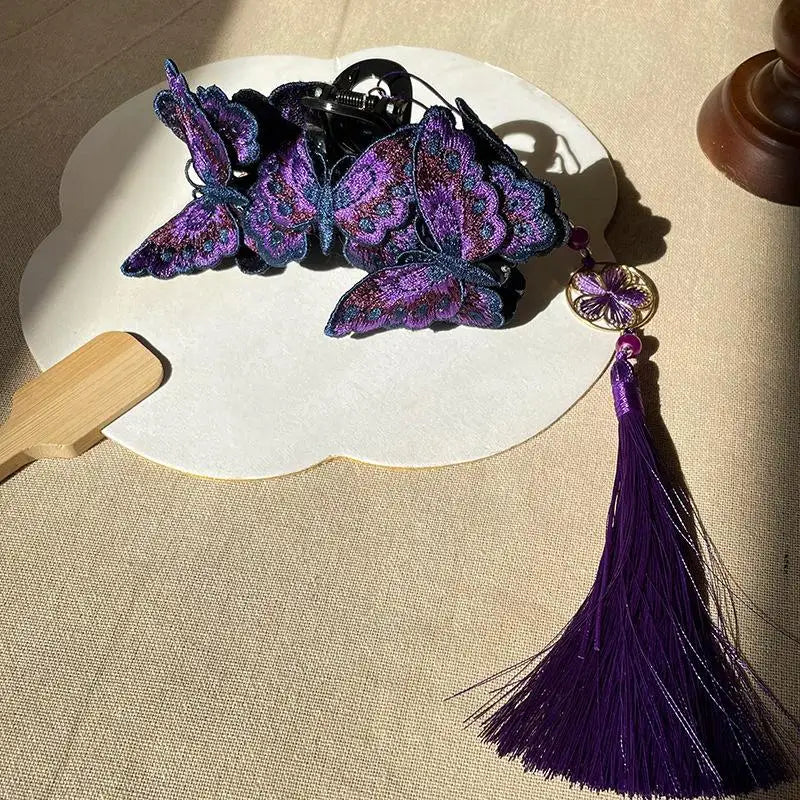 Chinese Butterfly Hair Claw Clip – Floral Tassel Hanfu Style