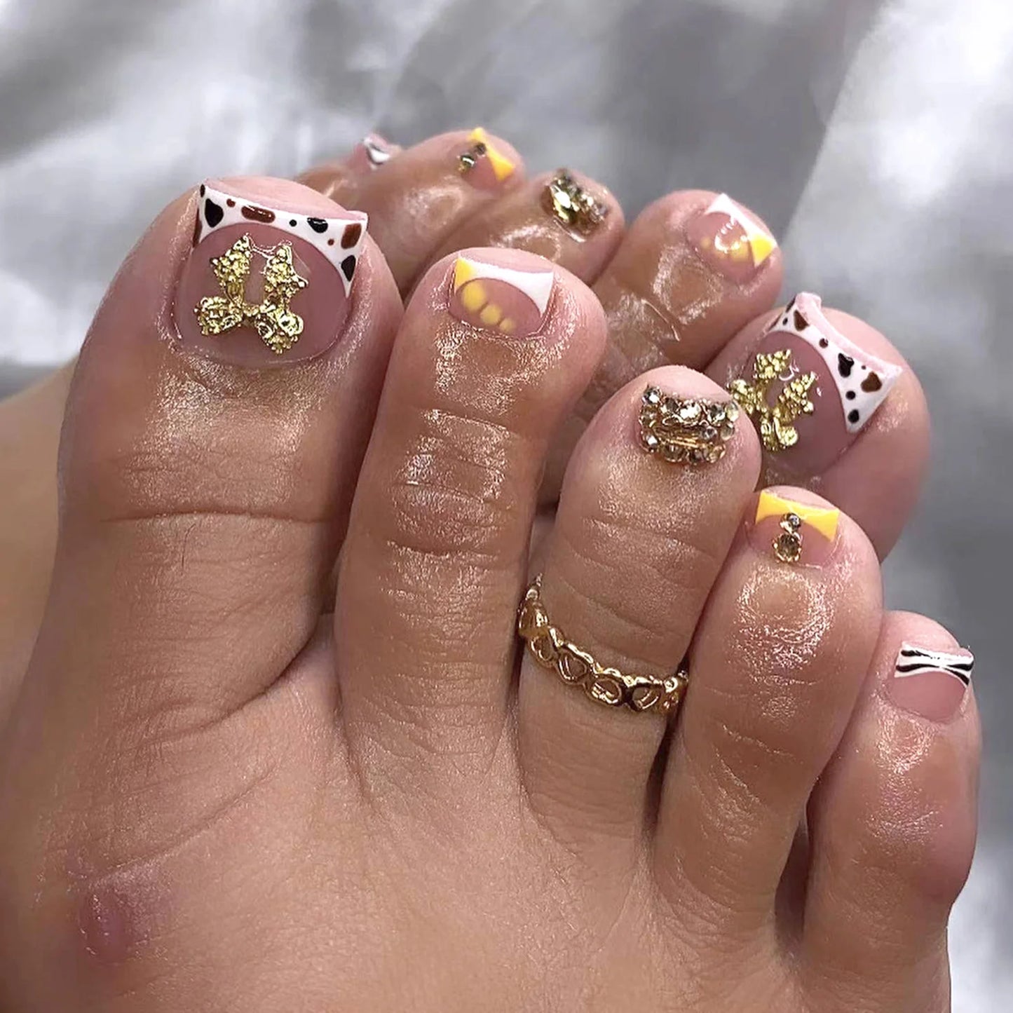 24pc French Press-On Toenails with Rhinestone – Fake Toe Nails