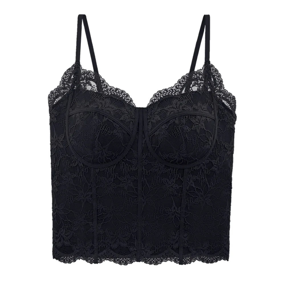 Mesh Floral Lace Crop Camisole Top with Pads | Women's Summer Vest