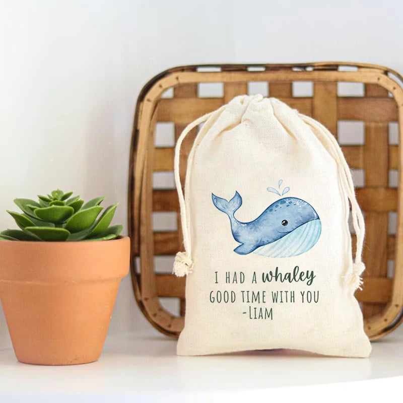 4/6/12pcs Personalized Whale Drawstring Bags Custom Gift for Kids Boys Girls Birthday Party Baby Showers Decoration Accessories Peaceful Pleasures Health and Wellness