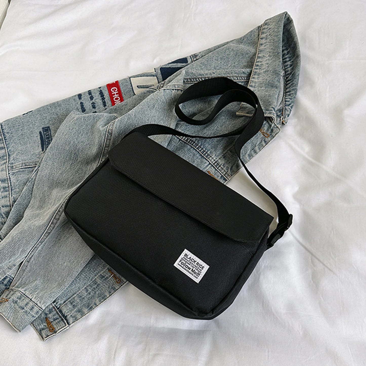 Crossbody Bag for Couples Large Capacity Casual Nylon Underarm Bags for Holiday Vacation Use Travel Shopping Use Peaceful Pleasures Health and Wellness black