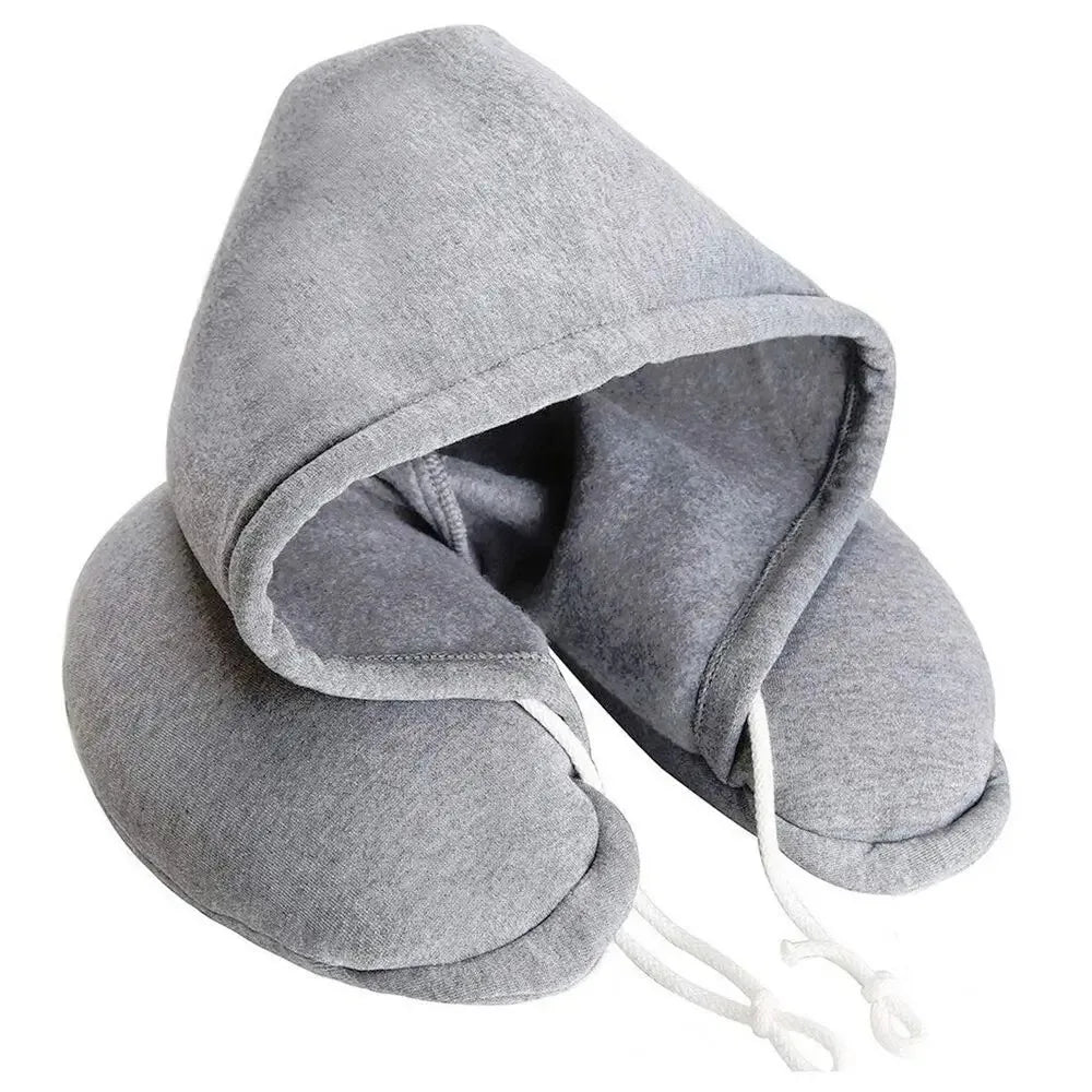 U-Shaped Hooded Travel Pillow for Napping, Neck Support, Portable & Versatile for Office, Airplane, Home Use Peaceful Pleasures Health and Wellness Grey