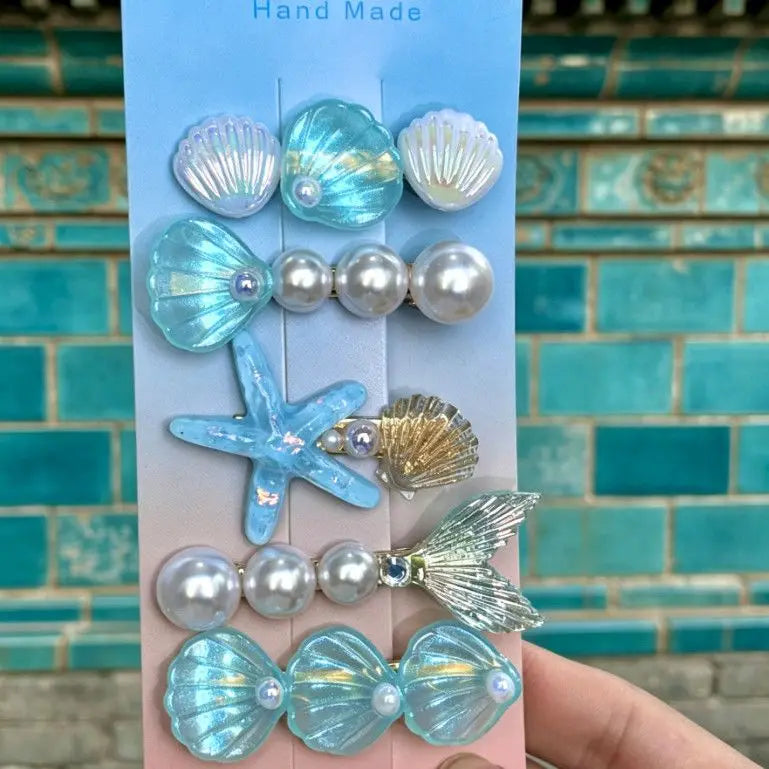 Ocean Series Hair Clips Pearl Shell Summer New Mermaid Princess Beach Seaside Photo Hair Accessories Decor Peaceful Pleasures Health and Wellness blue