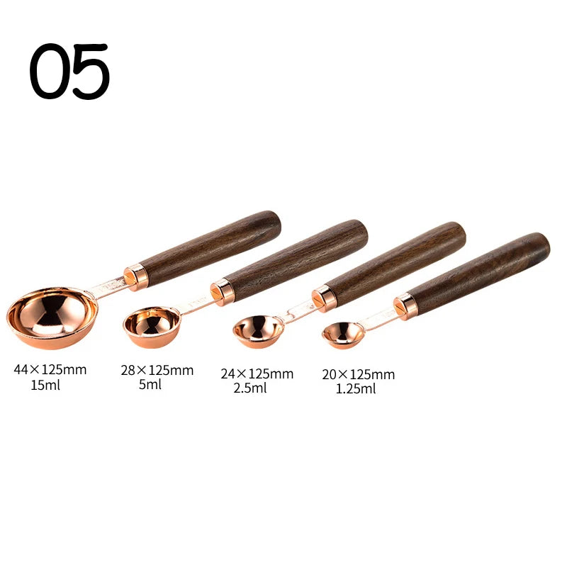 4-Piece Stainless Steel Measuring Cup Set with Walnut Wooden Handles | Gold, Rose Gold & Silver