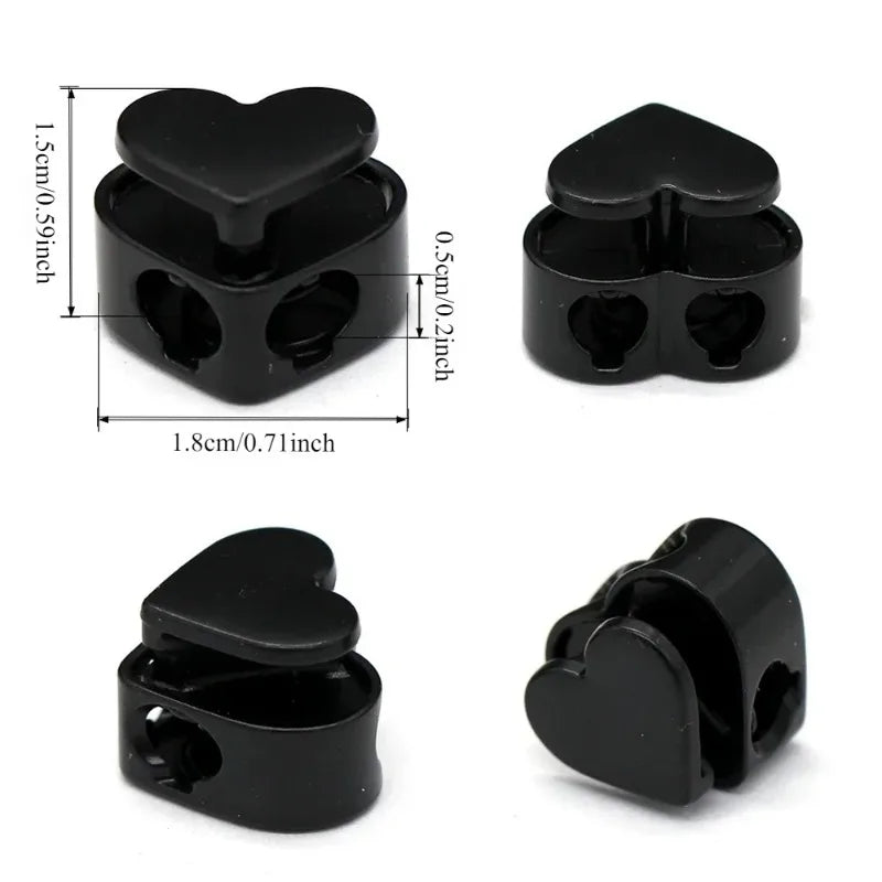 5-Pack Heart Shape Metal Cord Locks | Rope Stopper Clasps Cord Lock Clasps Peaceful Pleasures Health and Wellness black