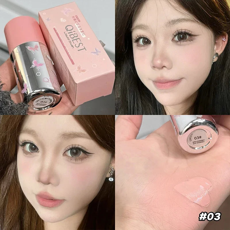 QIBEST Liquid Blusher Smooth Cheek Tint Long Lasting Hydrating Highlighter Stick Rouge Waterproof Face Blush Cosmetics For Women Peaceful Pleasures Health and Wellness 03