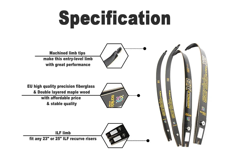 Sanlida Bow Limb Archery Miracle X8 X9 X10 ILF Limbs 14-46 LBS 66 68