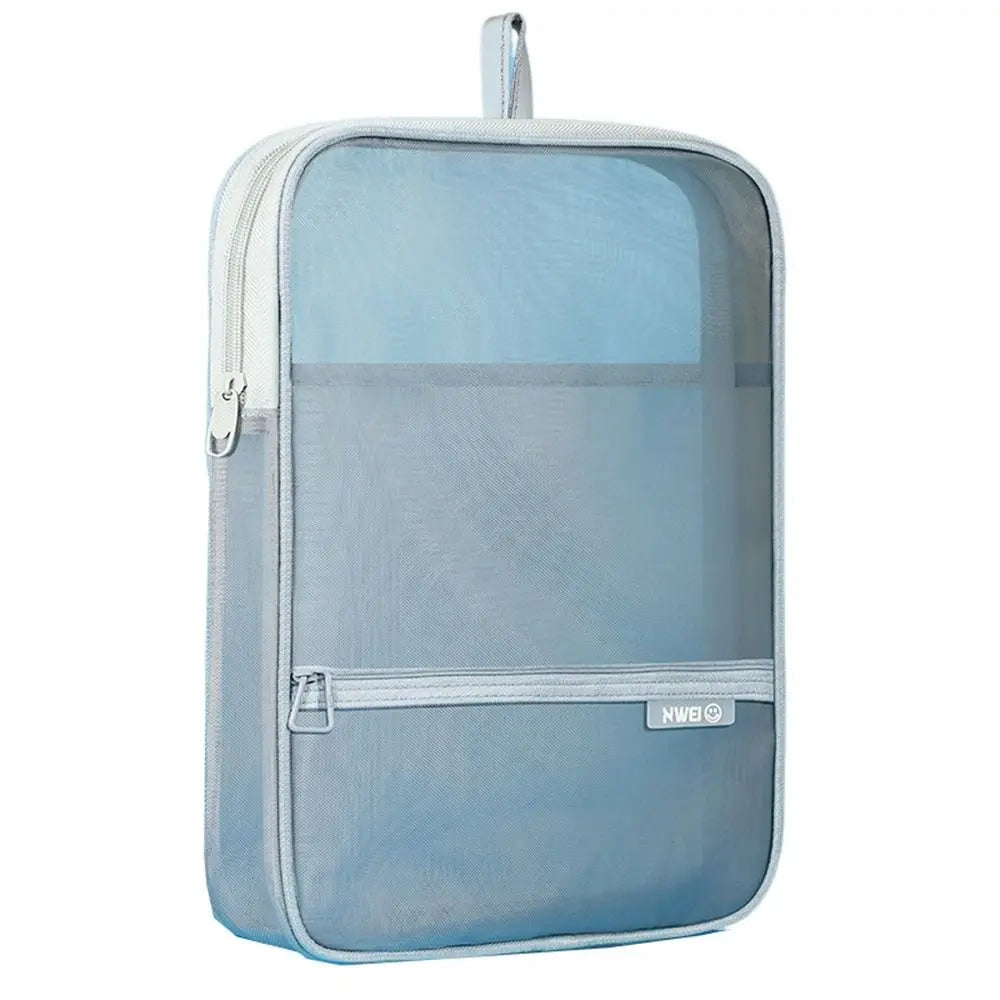 Portable Mesh Zipper Pouch Bag Thickened Waterproof Transparent File Holder Large Capacity Breathable Document Organizer Peaceful Pleasures Health and Wellness Gray-Style 1