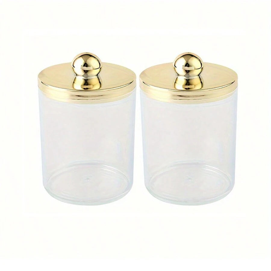 Acrylic Round Q-tip Holder & Cotton Ball Dispenser – Bathroom Organizer Jars (1, 2, or 3 Pcs)