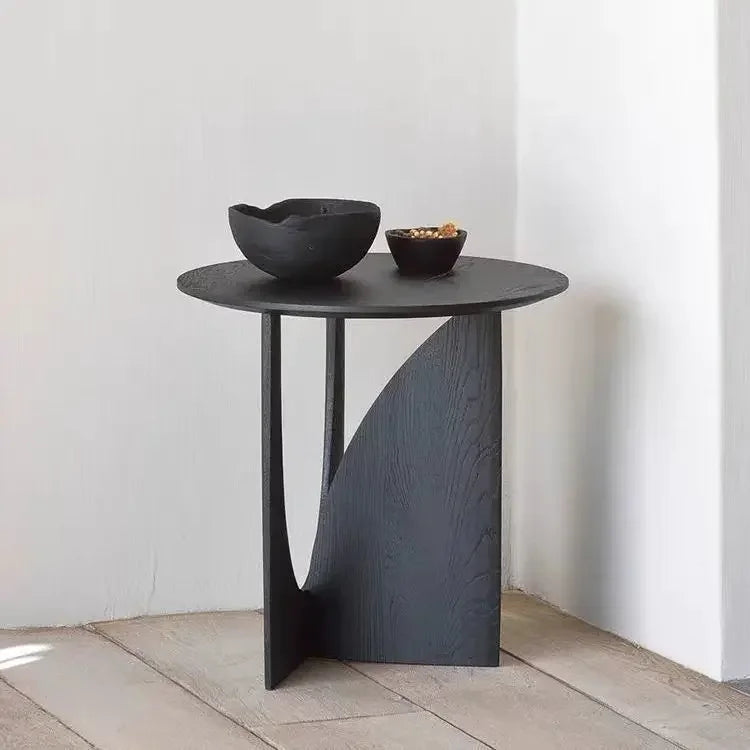 Nordic Round Coffee Table Solid Wood Sofa Side Table Black Walnut Bedside Desk Minimalist Living Room Furniture for Small Spaces Peaceful Pleasures Health and Wellness Black 50X50X50CM