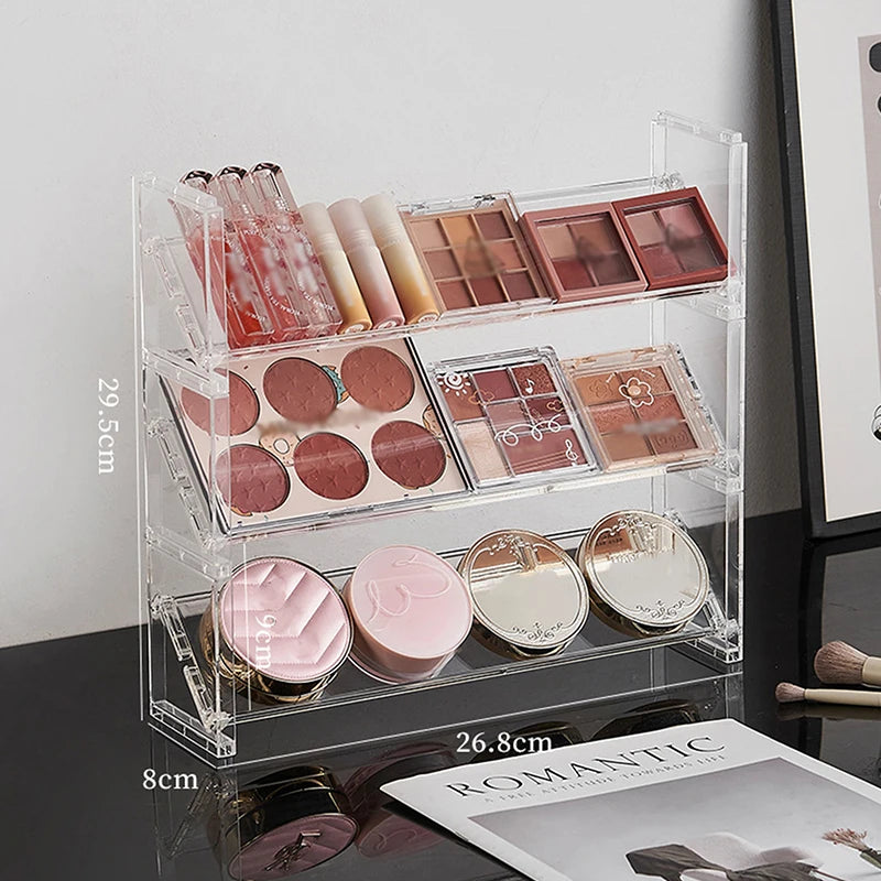 3-layer Acrylic Cosmetics Display Rack Multi-purpose Eyeshadow Tray Blush Storage Shelf Creative Desktop Toys Sundries Organizer Peaceful Pleasures Health and Wellness M Three layers