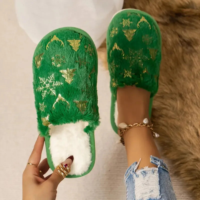 Women's Christmas Tree Slippers – Warm Non-Slip Indoor Shoes