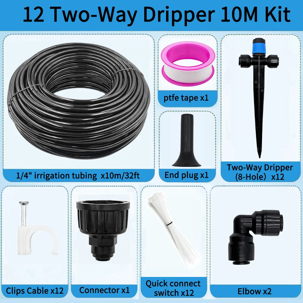 DIY Automatic Irrigation Equipment Set for Lawn Raised Bed Greenhouse,Quick-Connect Drip Irrigation Kit Garden Watering System Peaceful Pleasures Health and Wellness 10M