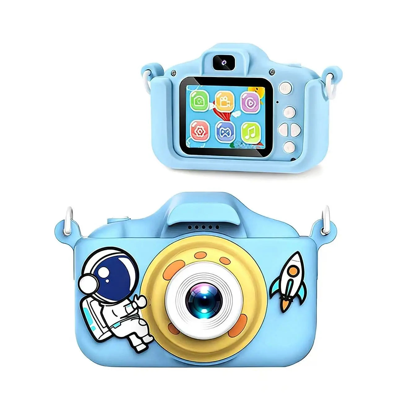 2026 Kids Digital Camera Mini DSLR Dual Lens HD Front Rear Camera Cartoon Portable Photo Video Shooting Toy Gift for Boys Girls Peaceful Pleasures Health and Wellness Blue Astronaut