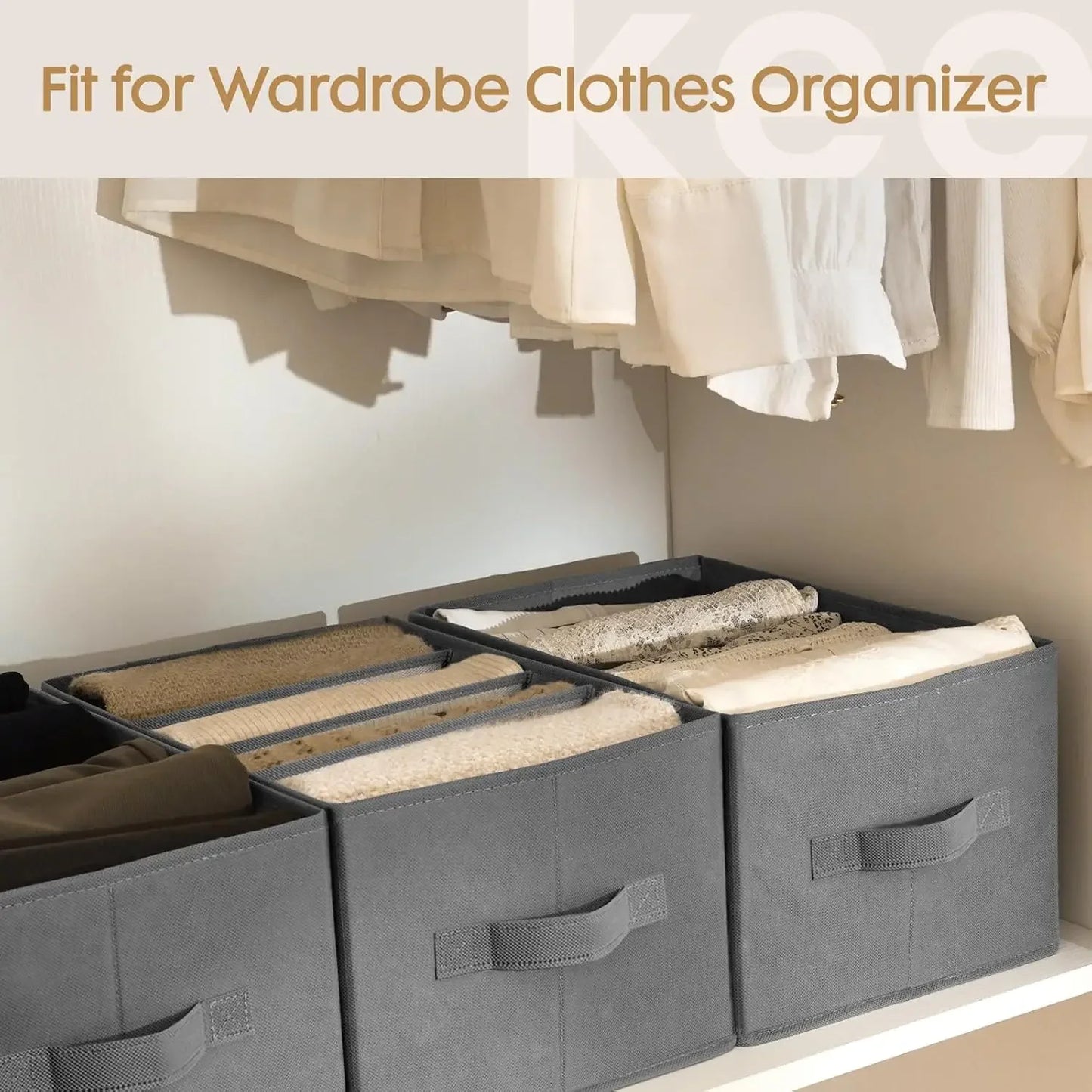 6-Pack Large Foldable Closet Organizer with 33 Grids, Handles for Clothing Storage - Grey Peaceful Pleasures Health and Wellness