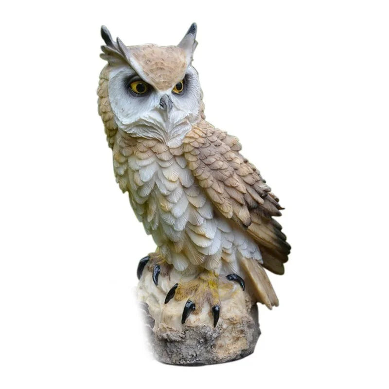 Realistic Fakes Horned Owl Bird Scarecrow Ow Figurine Porch Lawn Yard
