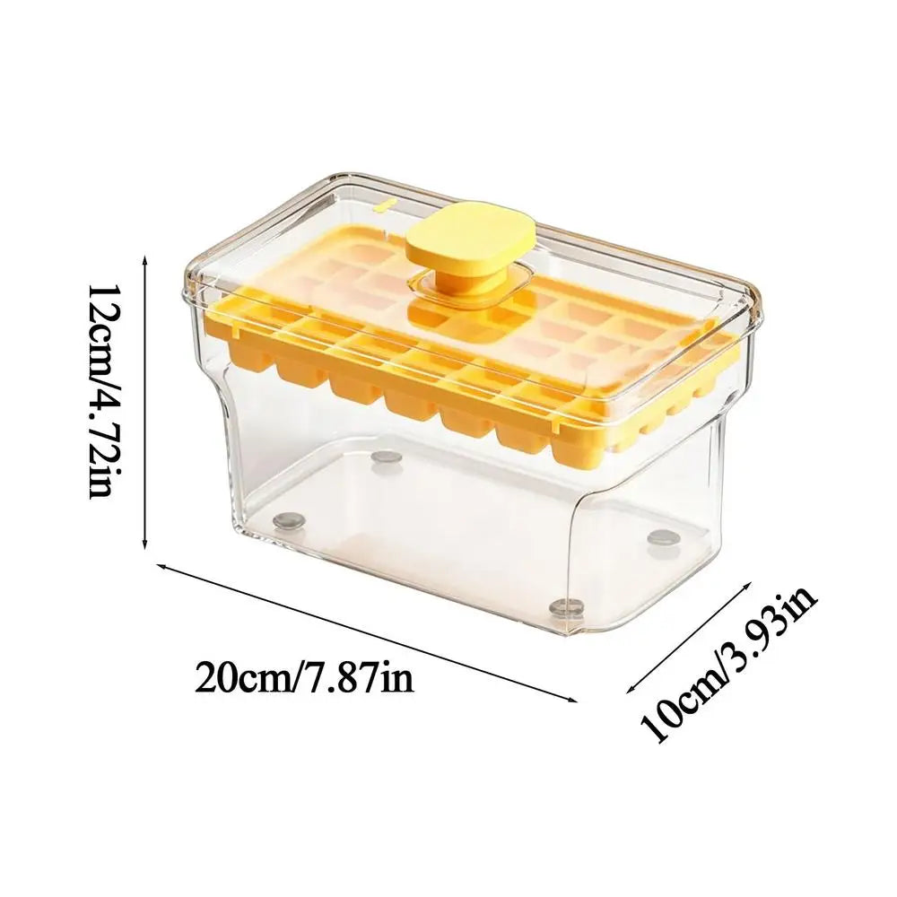 32-Grid Press Ice Cube Tray with Lid & Bin | One-Touch Release