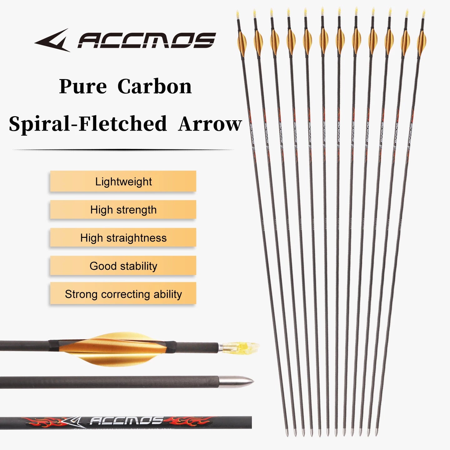 Golden Spin Feather Arrow Pure Carbon ID4 2 Spine 300-1800 Shaft