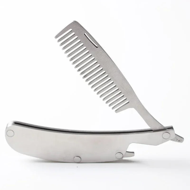 Men's Stainless Steel Folding Pocket Comb & Beard Set 2pcs Beard Grooming Comb Set Peaceful Pleasures Health and Wellness