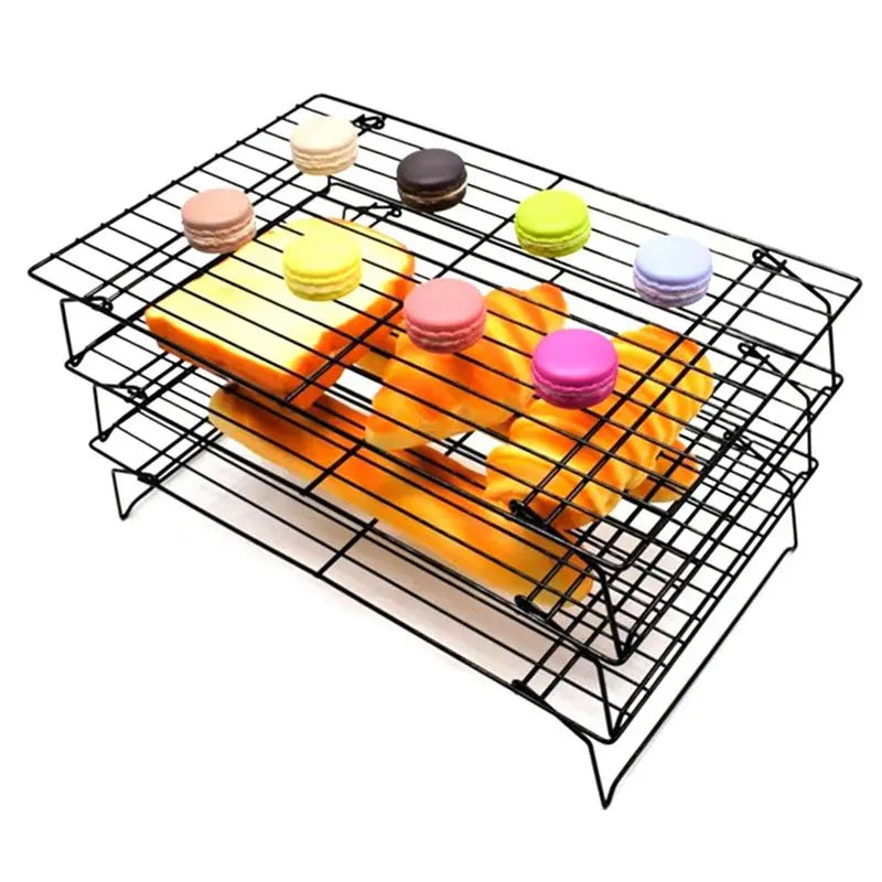 A36T-2X 3 Layers Stackable Cooling Rack Metal Cake Cookie Biscuits Bread Cooling Rack Net Mat Holder Dry Cooler For Cooking Peaceful Pleasures Health and Wellness