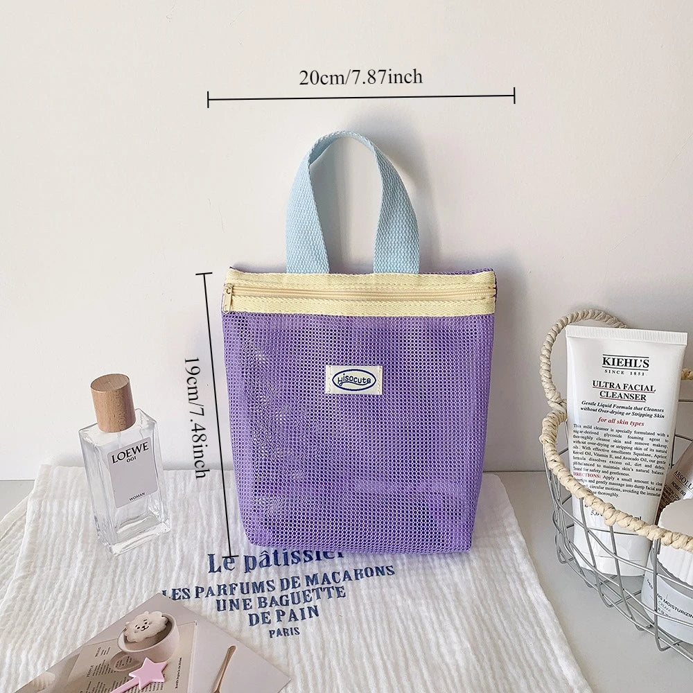 Simple Nylon Mesh Storage Bag for Students Outdoor Portable Sunglasses Skincare Products Storage and Toiletries Bag Peaceful Pleasures Health and Wellness purple
