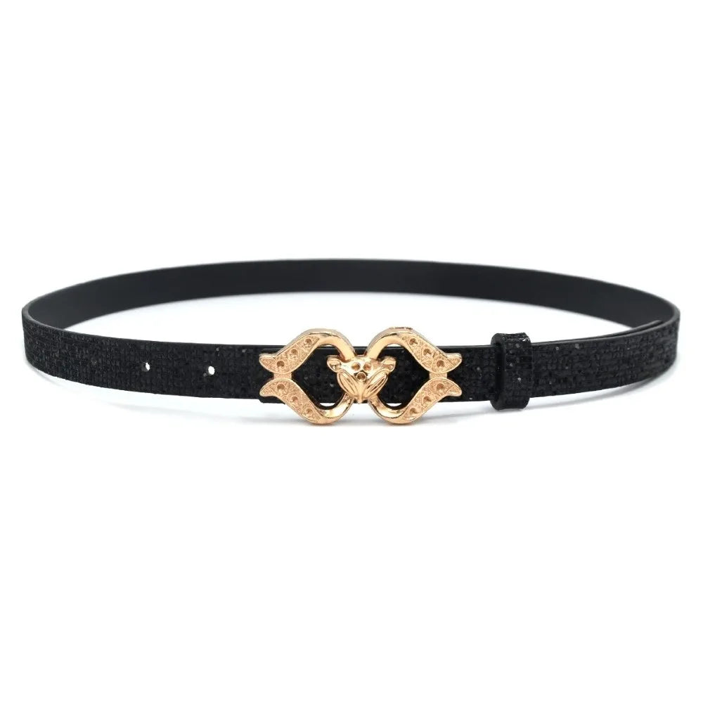 Women's Rhinestone Glitter Belt – Fox Buckle PU Leather