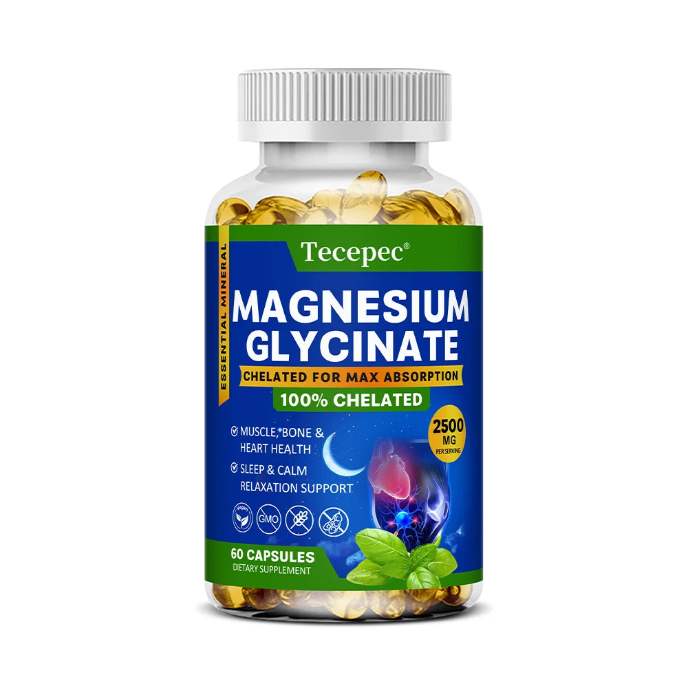 Magnesium Glycinate Supplement, Highly Absorbed, Supports Muscle Relaxation and Recovery, Maximum Bioavailability, 120 Capsules Peaceful Pleasures Health and Wellness 60 count-1 bottle