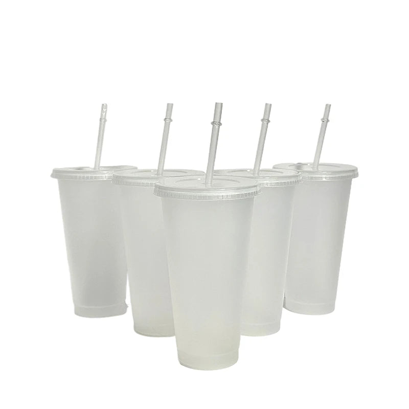 710ml White Straw Mug With Lid Color Changing Coffee Mug Reusable Cup Plastic Matte Finish Drinking Mug Couple's Cups Peaceful Pleasures Health and Wellness