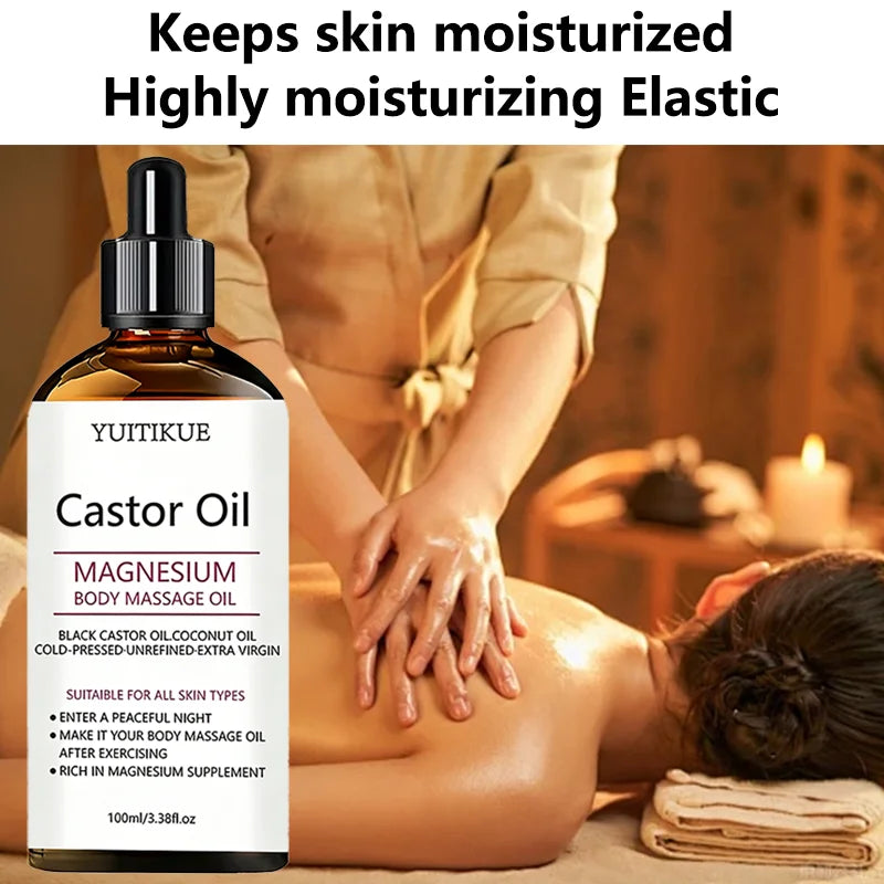 Yuitikue Castor Oil Magnesium Body Massage Oil, 100ml Cold-Pressed Black Castor & Coconut Oil for All Skin Types Peaceful Pleasures Health and Wellness